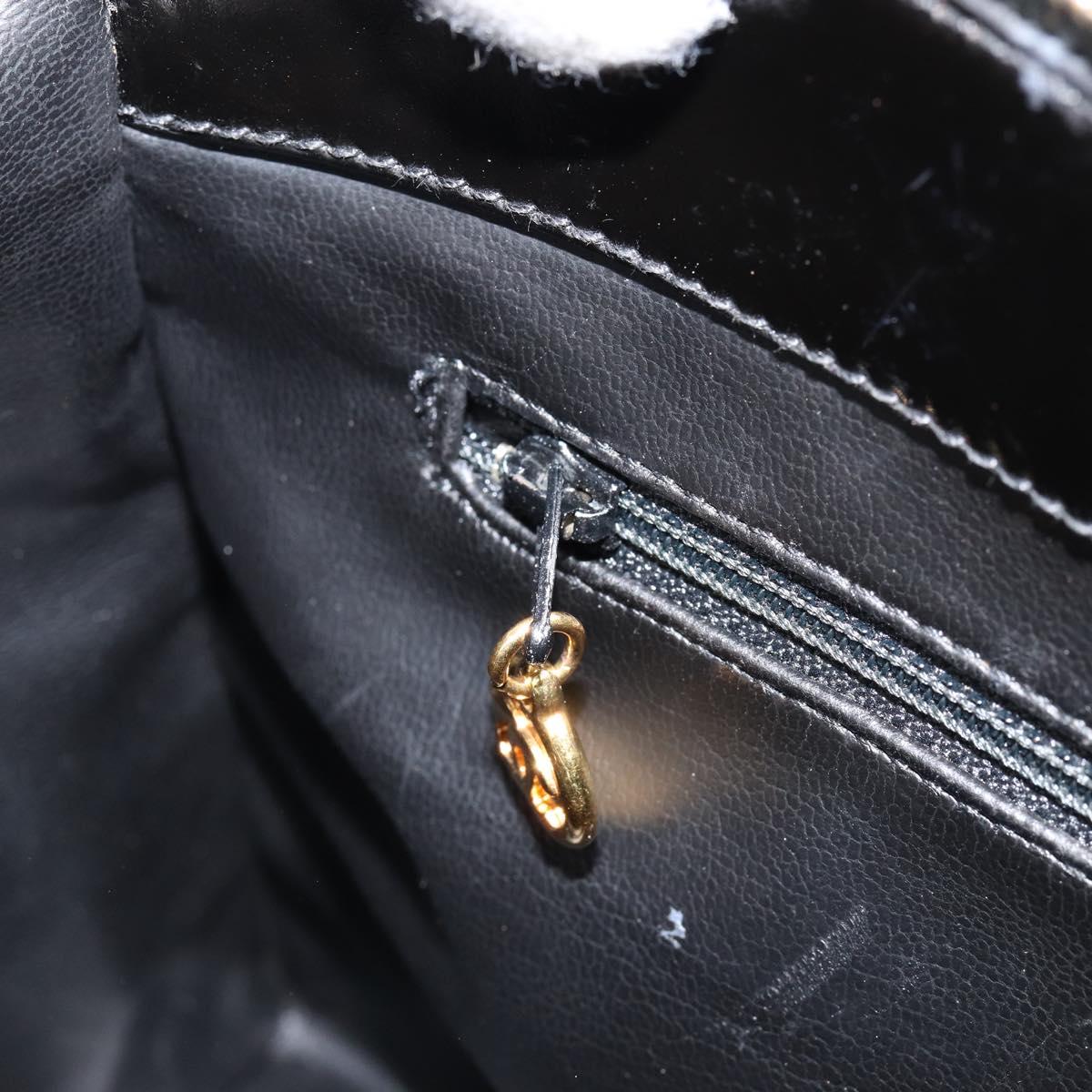 CHANEL V Stitch Hand Bag Enamel 2way Black Gold CC Auth bs30989