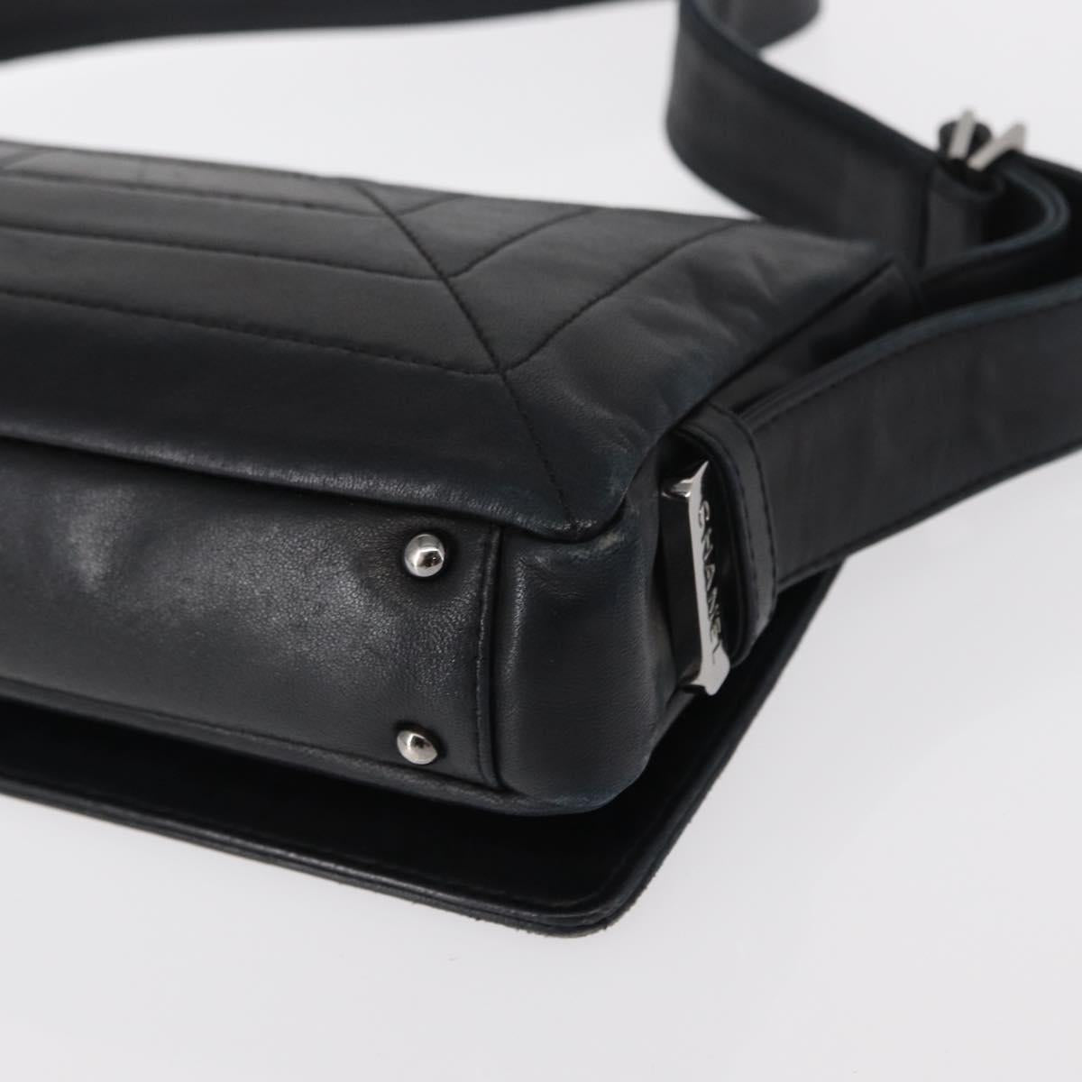 CHANEL Shoulder Bag Lamb Skin Black Silver CC Auth bs30993