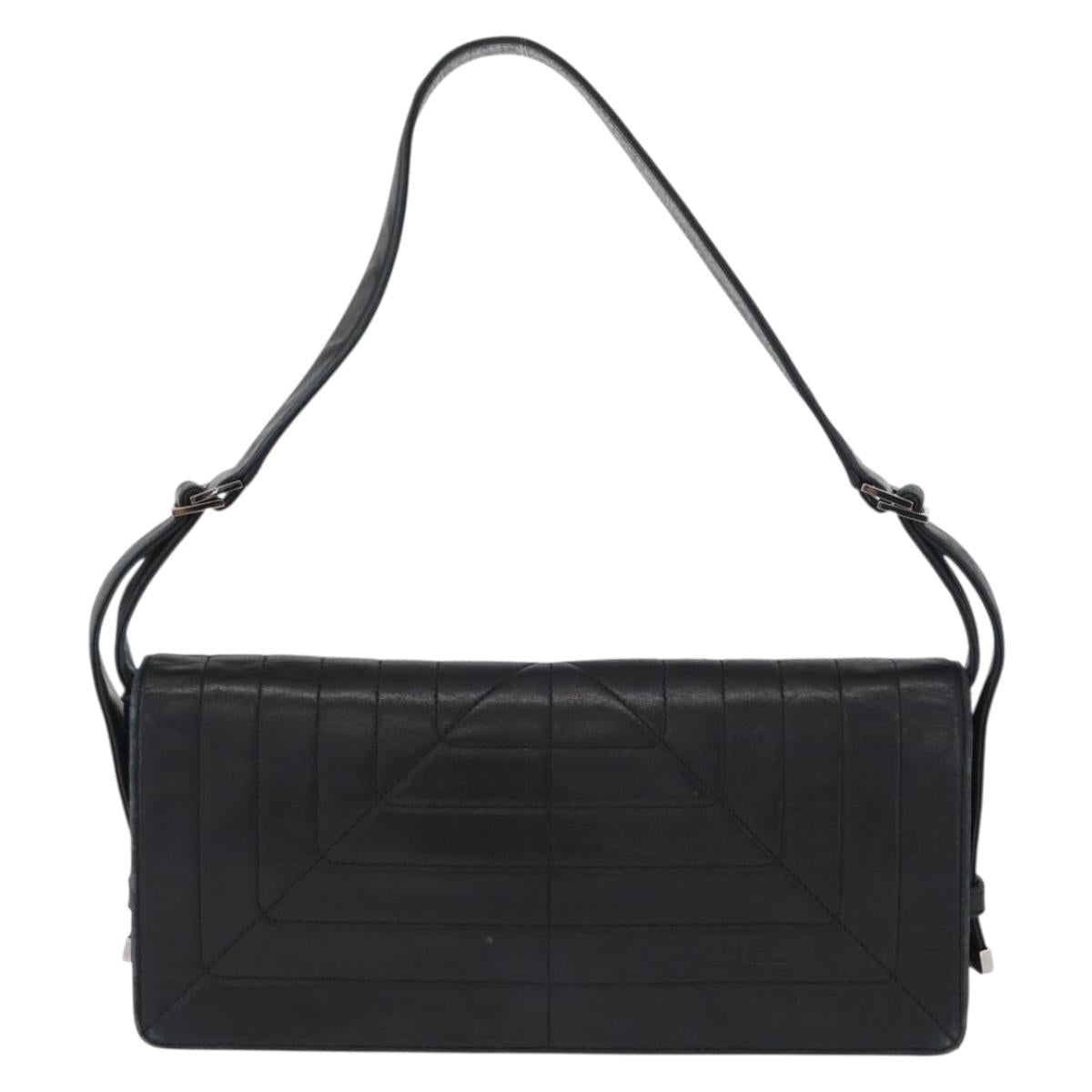 CHANEL Shoulder Bag Lamb Skin Black Silver CC Auth bs30993