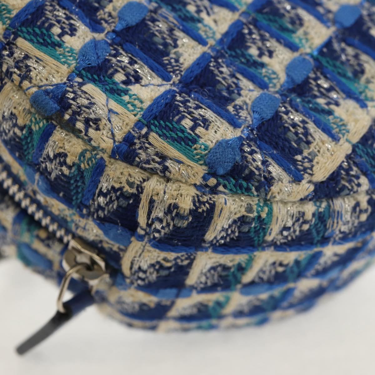 CHANEL Chain Shoulder Bag Tweed Blue Silver CC Auth bs30994V