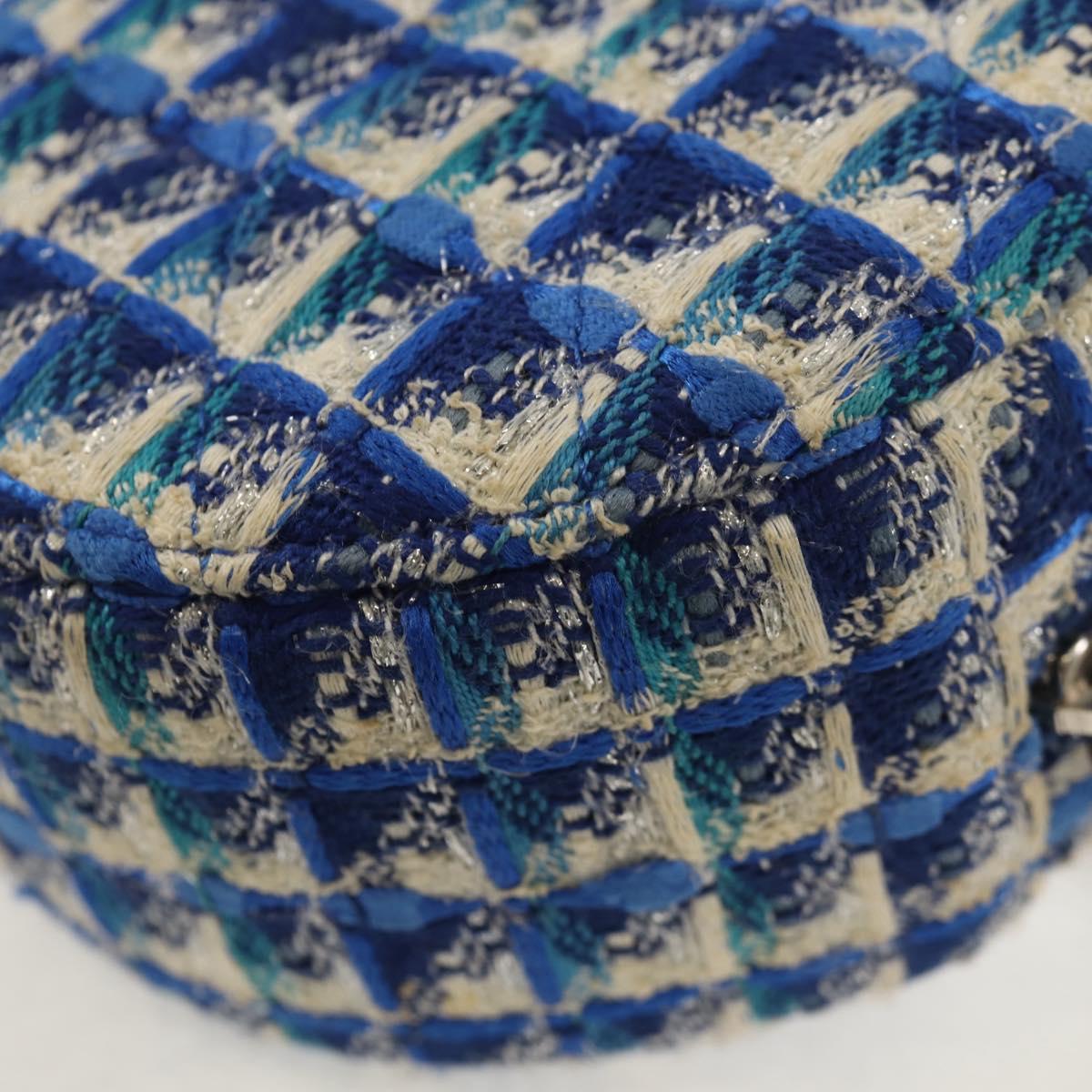 CHANEL Chain Shoulder Bag Tweed Blue Silver CC Auth bs30994V
