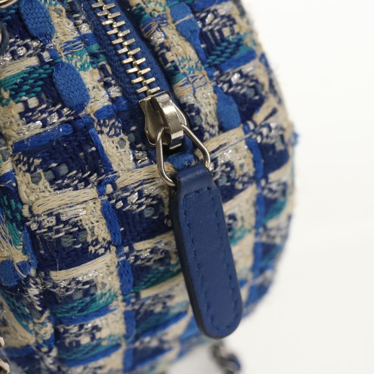 CHANEL Chain Shoulder Bag Tweed Blue Silver CC Auth bs30994V