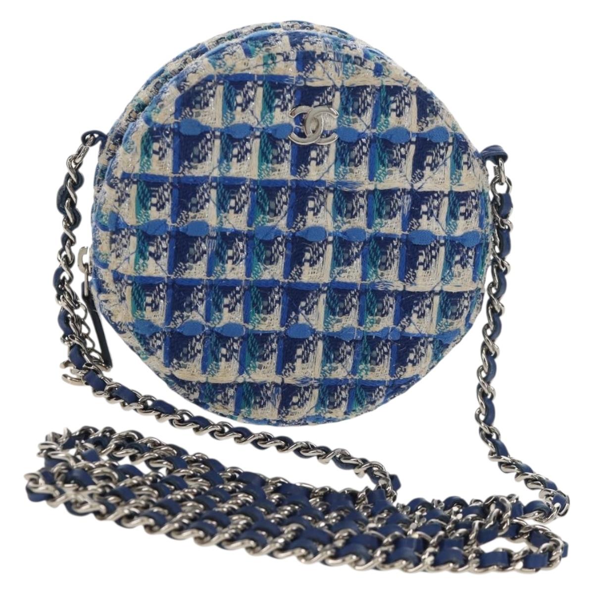 CHANEL Chain Shoulder Bag Tweed Blue Silver CC Auth bs30994SAV