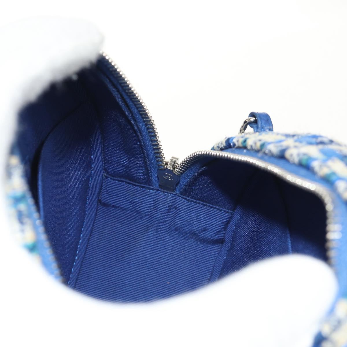 CHANEL Chain Shoulder Bag Tweed Blue Silver CC Auth bs30994V