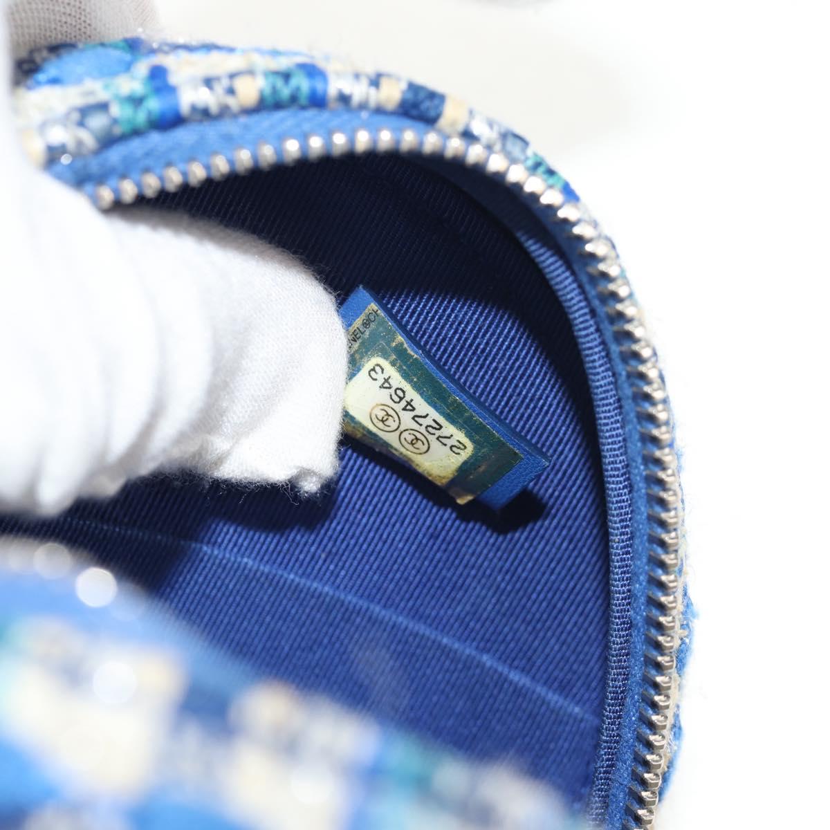 CHANEL Chain Shoulder Bag Tweed Blue Silver CC Auth bs30994V