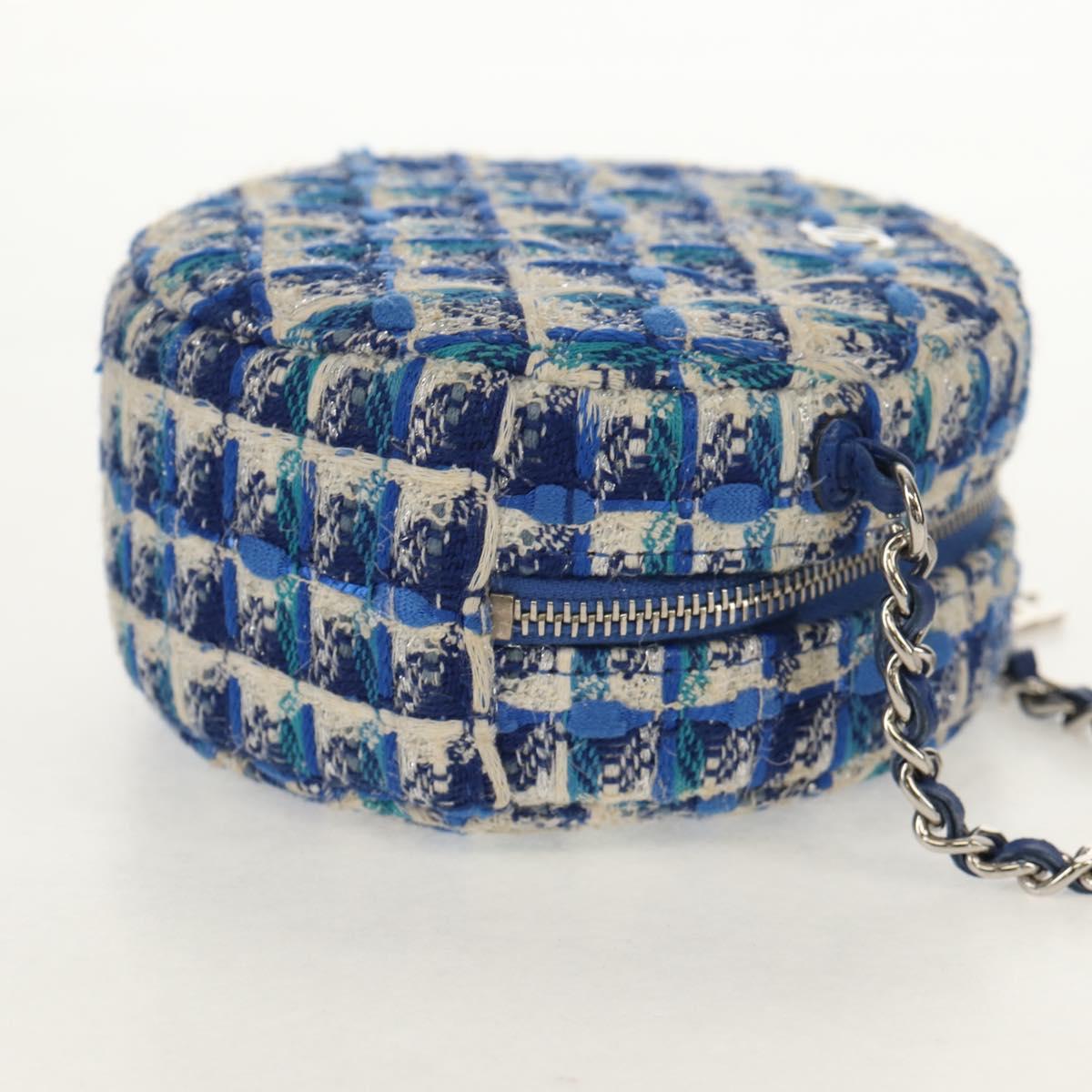 CHANEL Chain Shoulder Bag Tweed Blue Silver CC Auth bs30994V