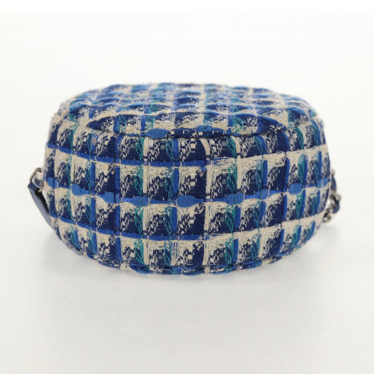 CHANEL Chain Shoulder Bag Tweed Blue Silver CC Auth bs30994V