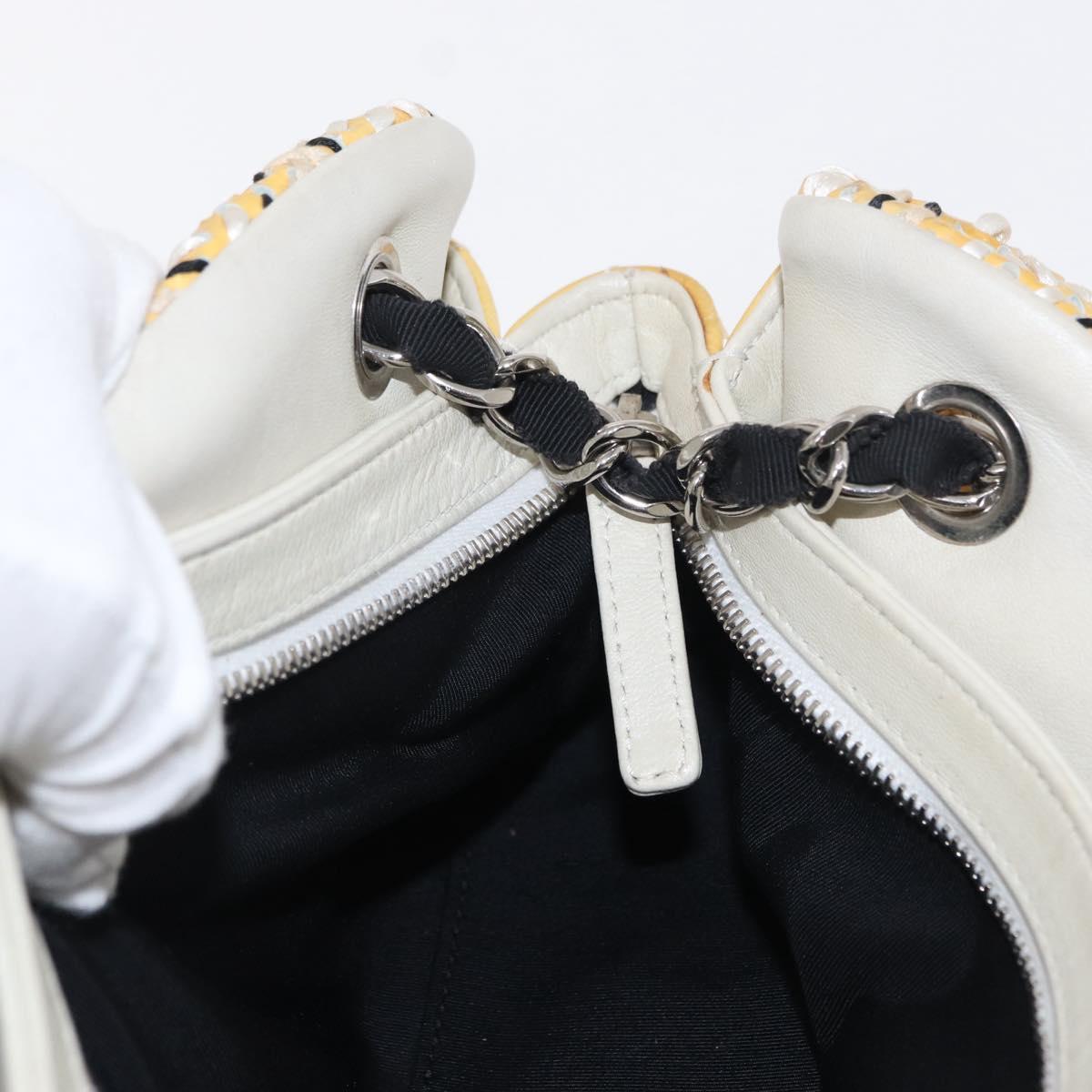 CHANEL Mademoiselle Chain Shoulder Bag Enamel Yellow Silver CC Auth bs30996