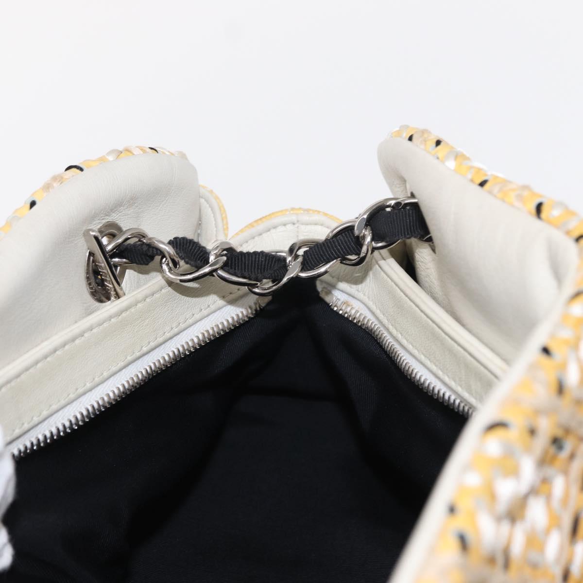 CHANEL Mademoiselle Chain Shoulder Bag Enamel Yellow Silver CC Auth bs30996