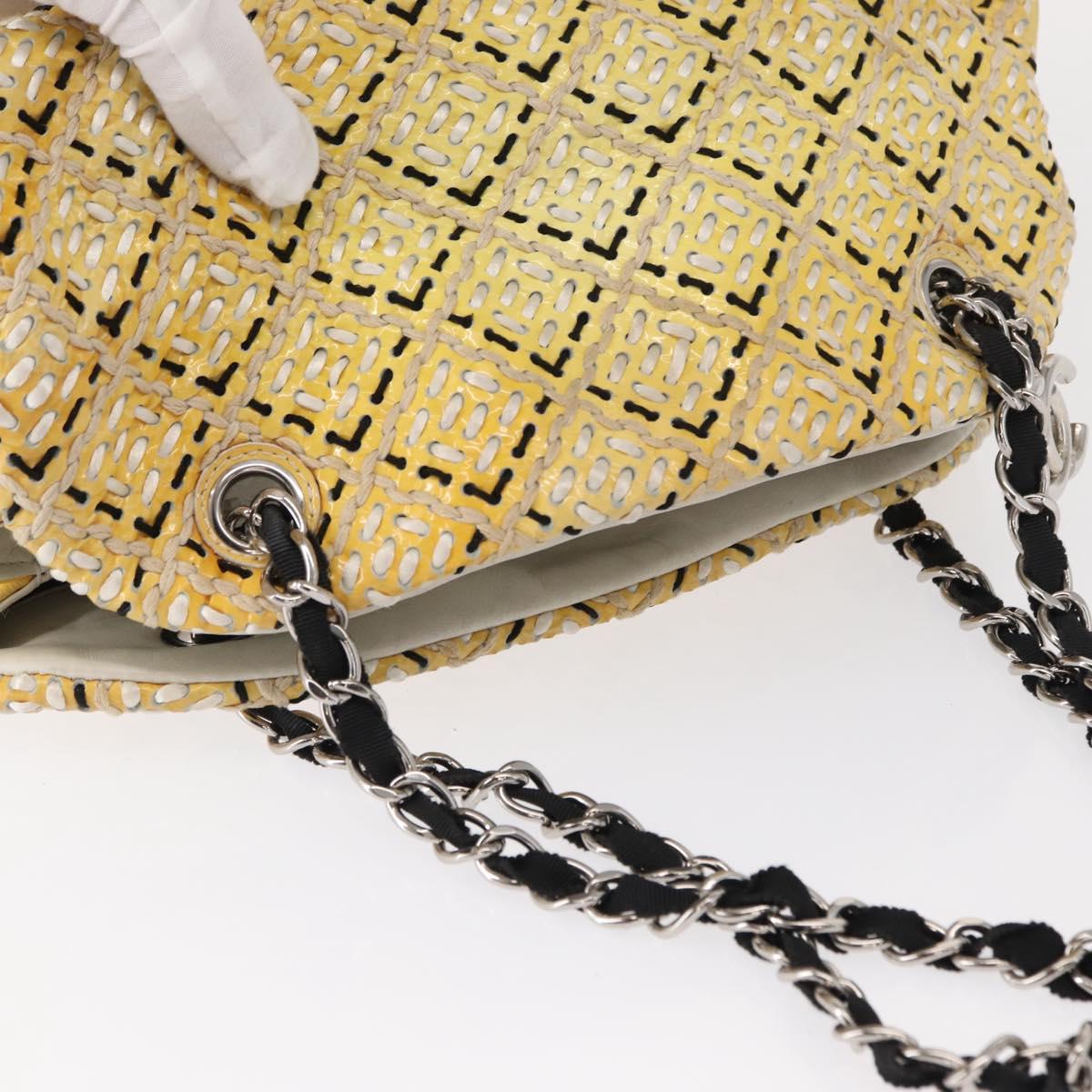 CHANEL Mademoiselle Chain Shoulder Bag Enamel Yellow Silver CC Auth bs30996