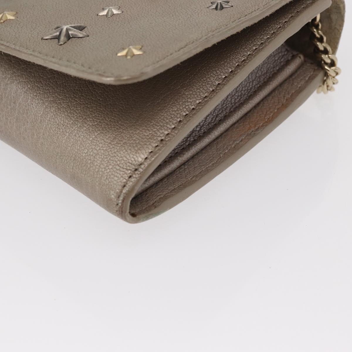 Jimmy Choo Star studs Wallet Shoulder Bag Leather Beige Silver Auth bs30998