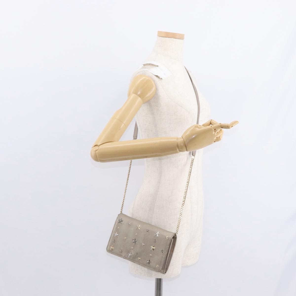 Jimmy Choo Star studs Wallet Shoulder Bag Leather Beige Silver Auth bs30998