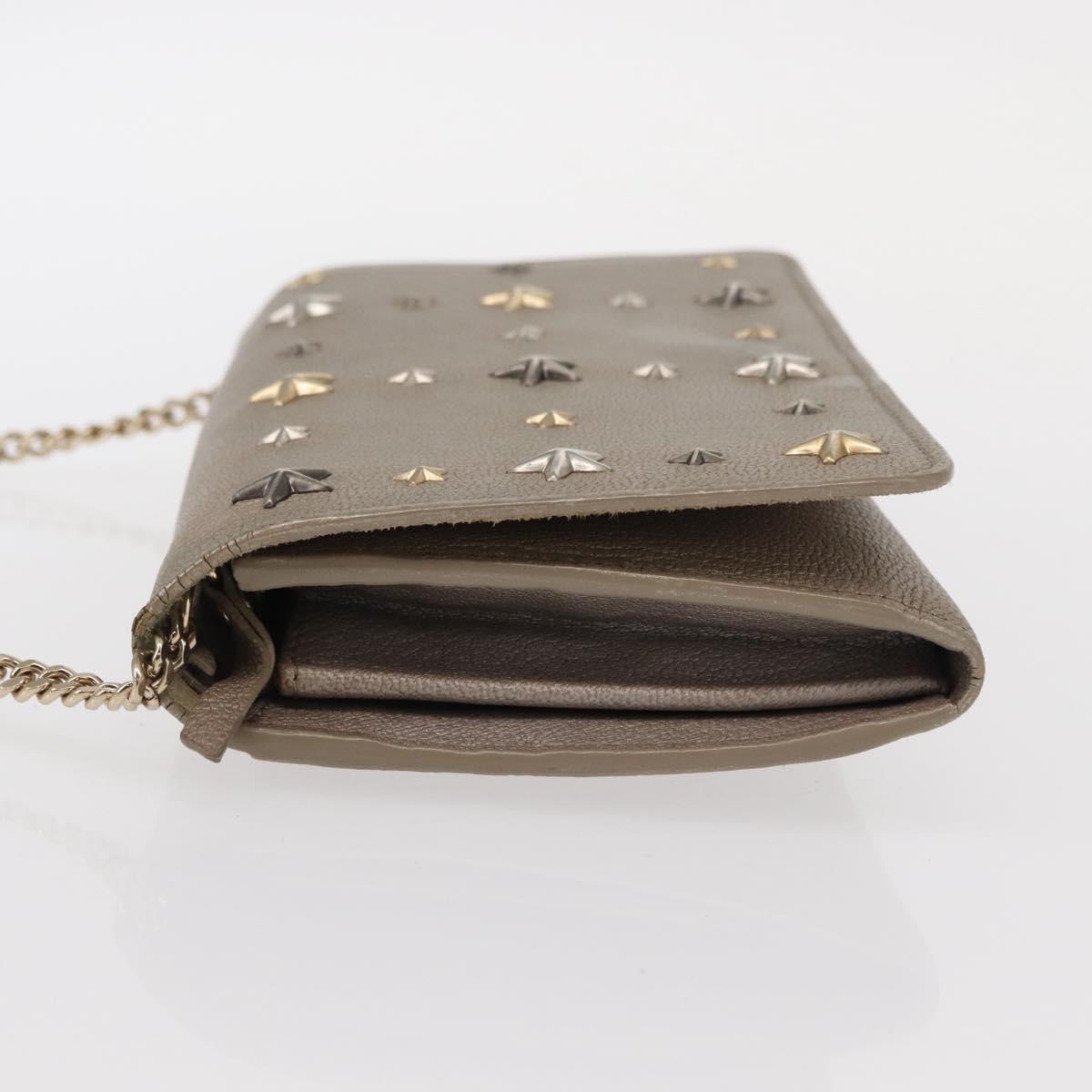 Jimmy Choo Star studs Wallet Shoulder Bag Leather Beige Silver Auth bs30998