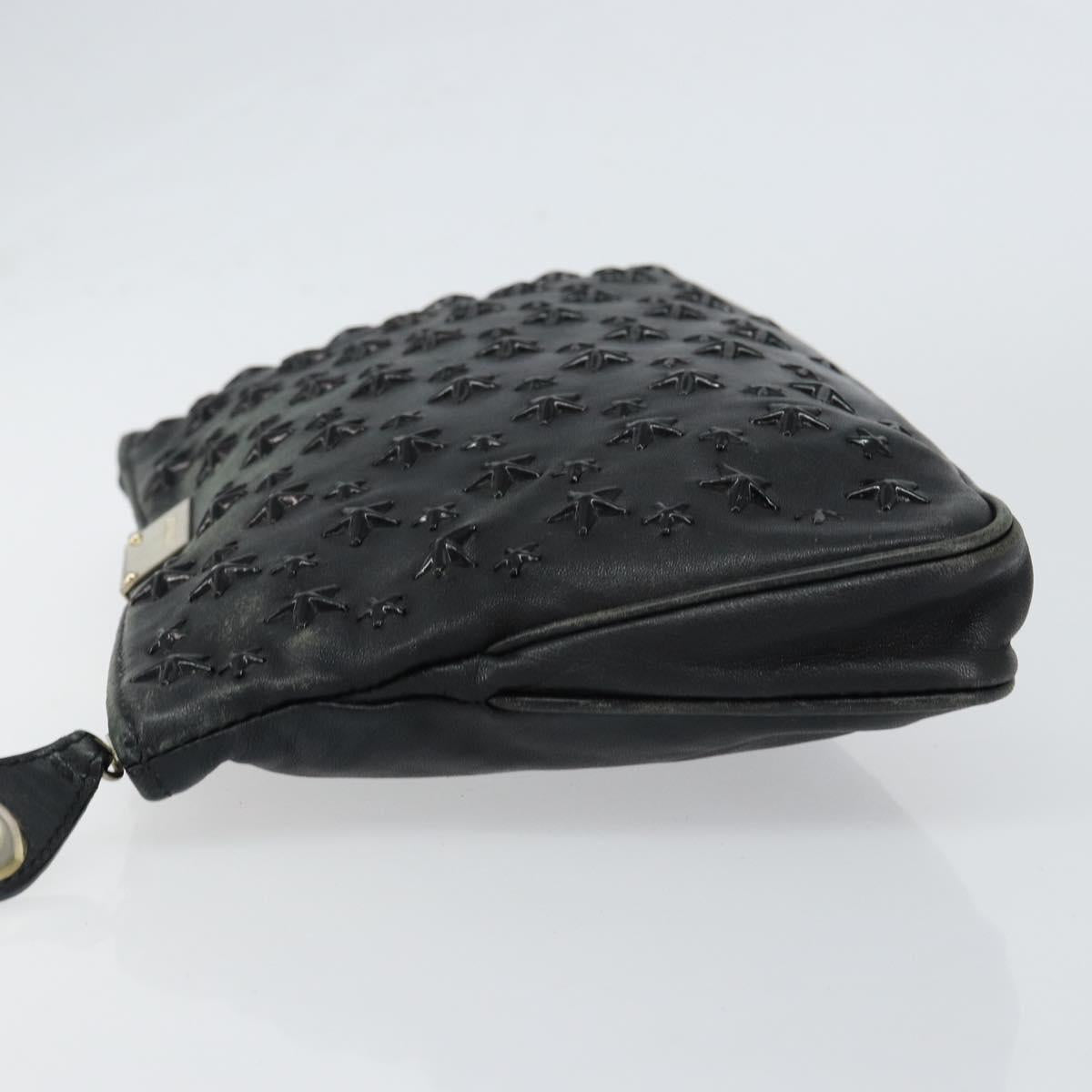 Jimmy Choo Studs Clutch Bag Leather Black Gold Auth bs30999