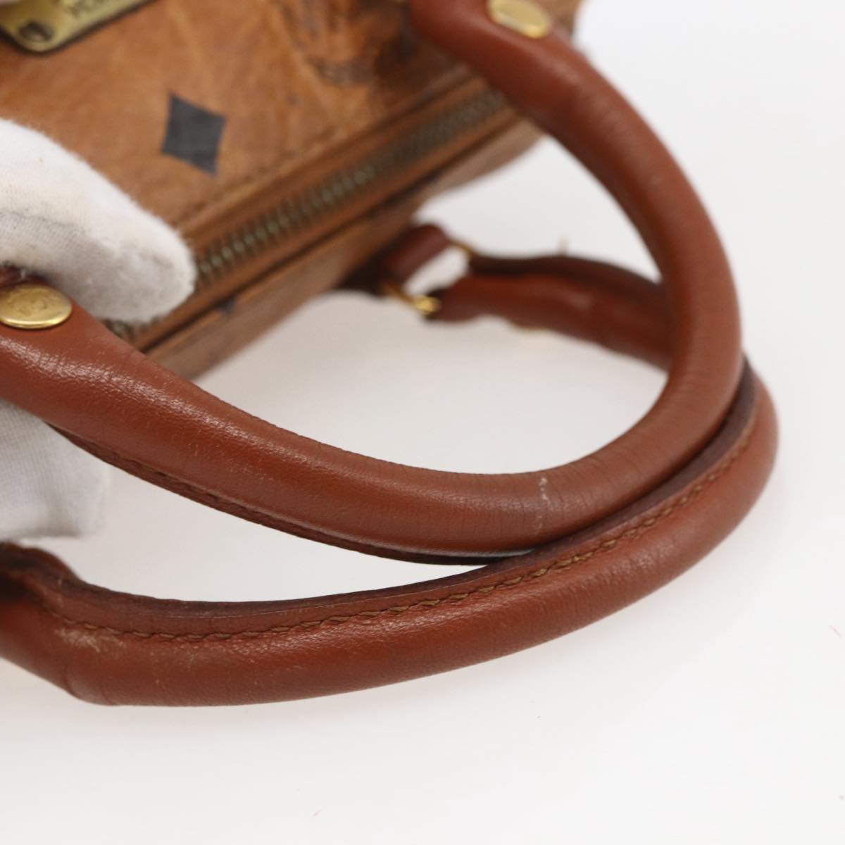 MCM Logogram Vicetos Hand Bag PVC Leather Brown Gold Auth bs31000