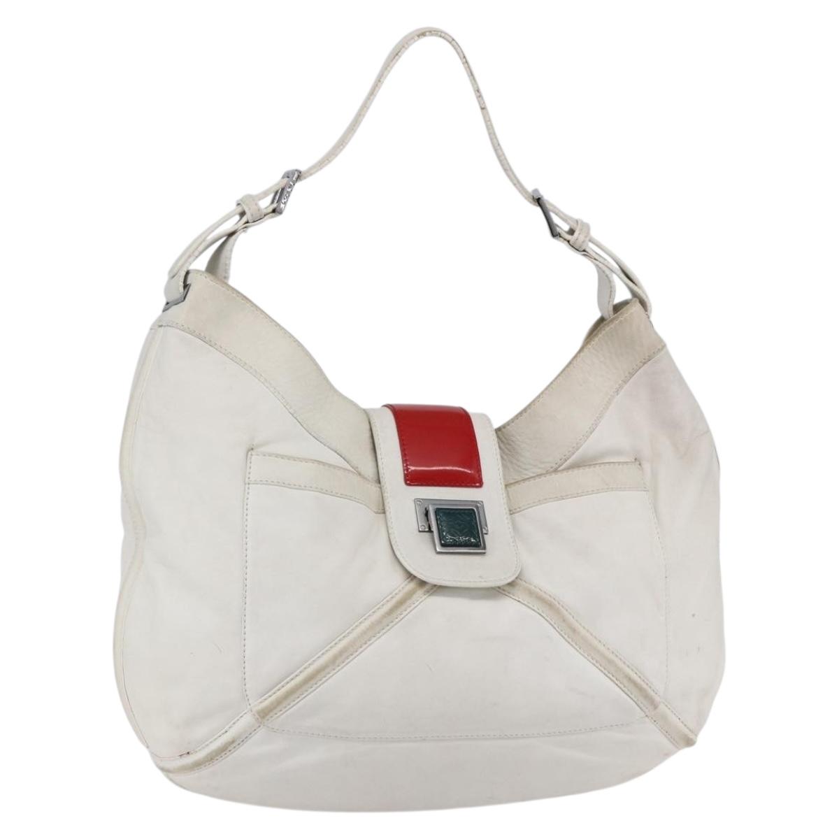 LOEWE Anagram Shoulder Bag Leather White Silver Auth bs31002