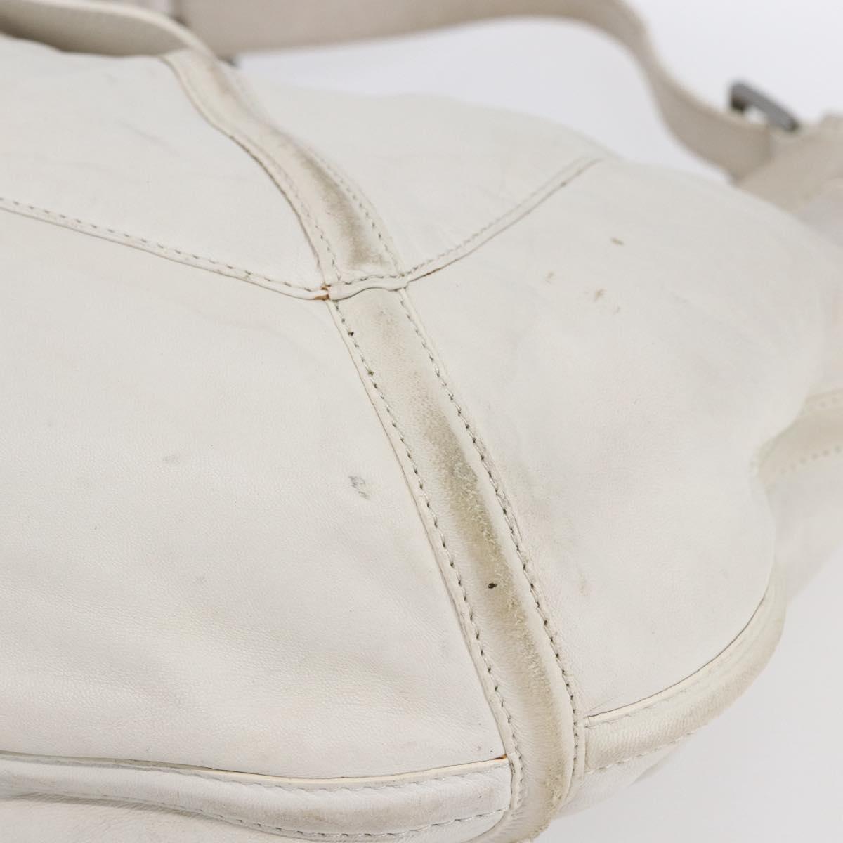 LOEWE Anagram Shoulder Bag Leather White Silver Auth bs31002