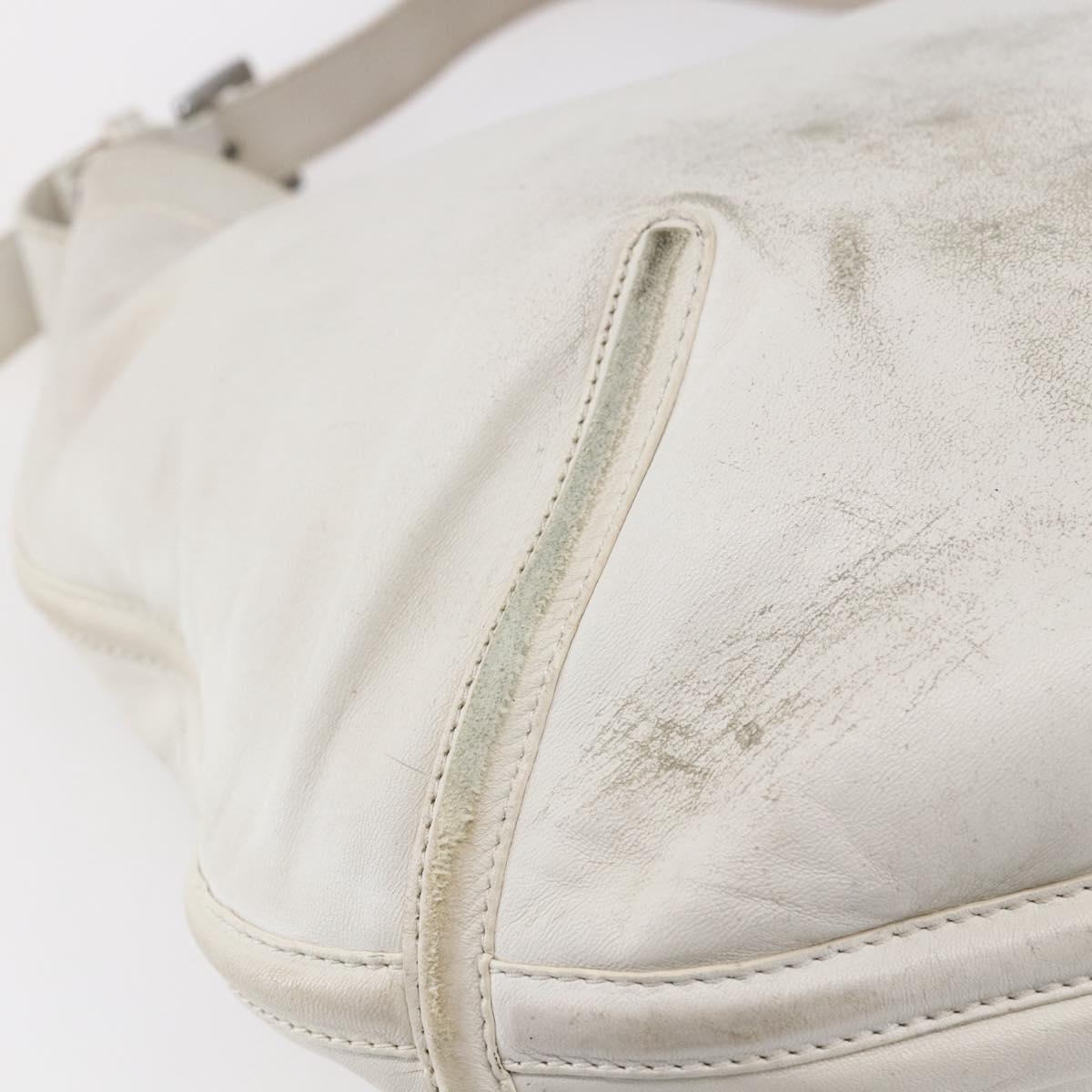 LOEWE Anagram Shoulder Bag Leather White Silver Auth bs31002