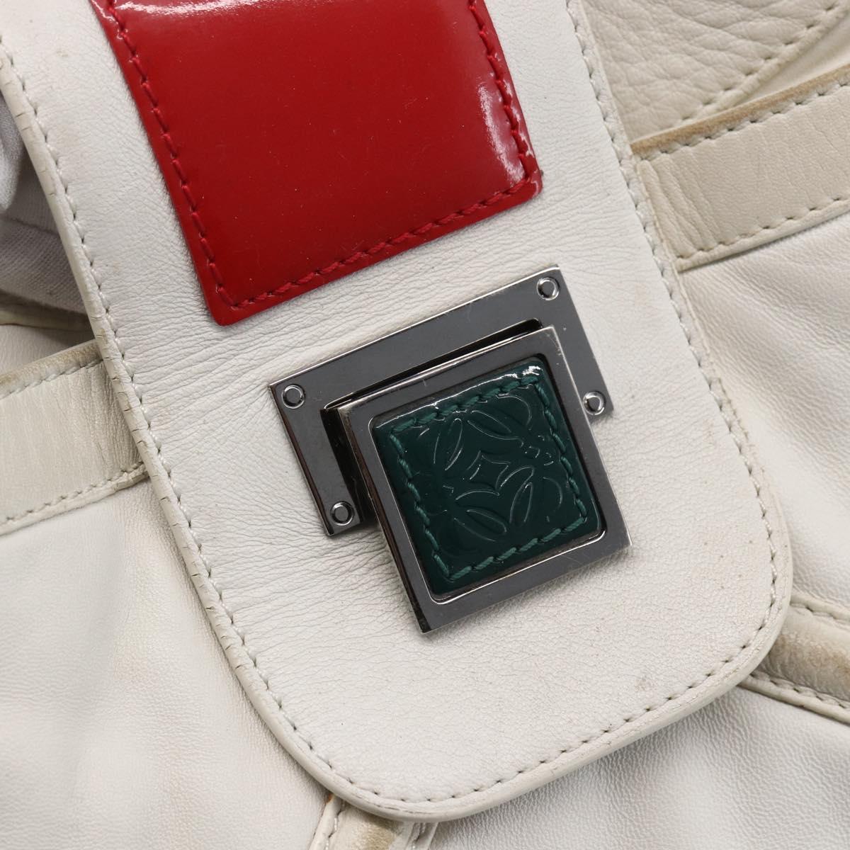 LOEWE Anagram Shoulder Bag Leather White Silver Auth bs31002