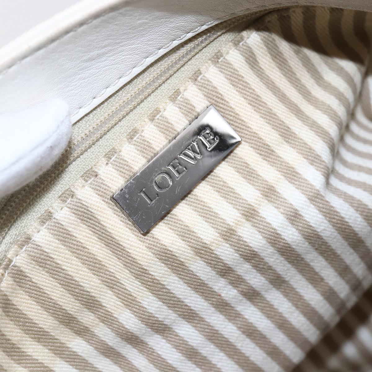 LOEWE Anagram Shoulder Bag Leather White Silver Auth bs31002