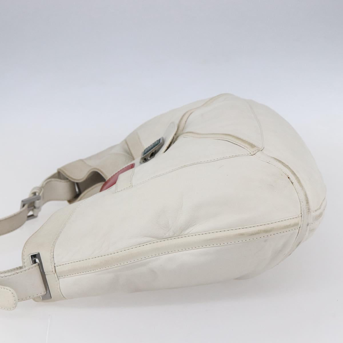 LOEWE Anagram Shoulder Bag Leather White Silver Auth bs31002