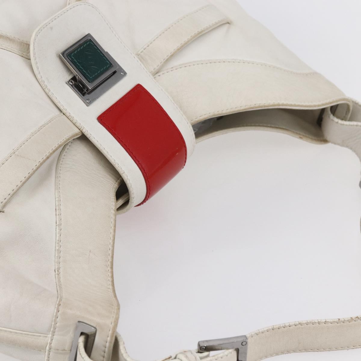 LOEWE Anagram Shoulder Bag Leather White Silver Auth bs31002