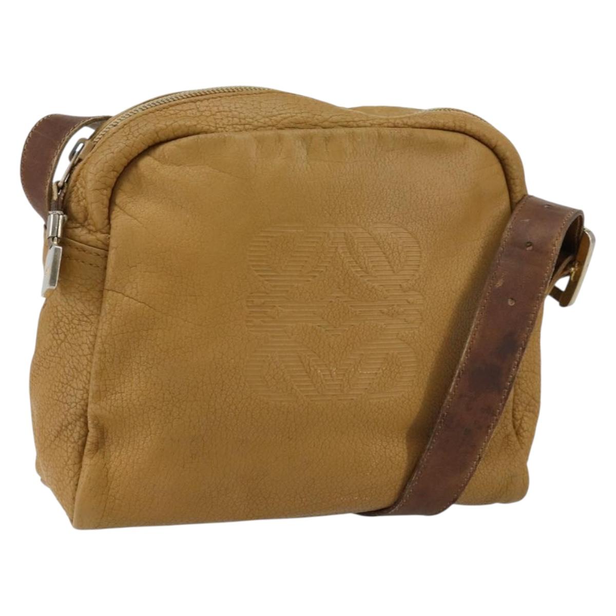 LOEWE Anagram Shoulder Bag Leather Beige Gold Auth bs31003