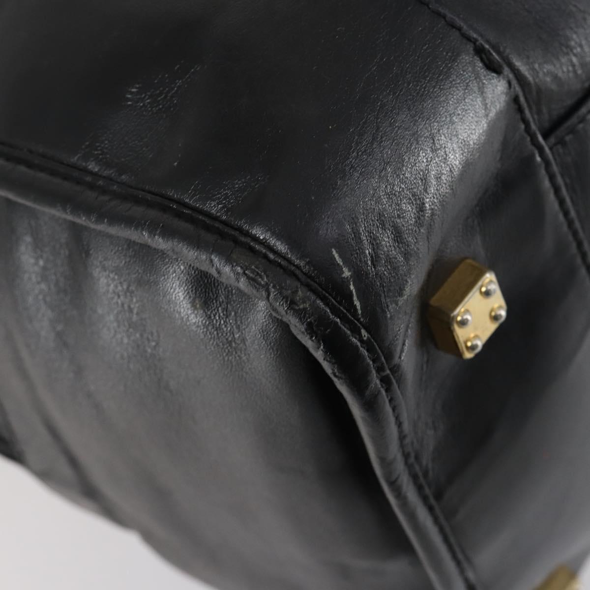 LOEWE Anagram Amazona 48 Hand Bag Leather Black Gold Auth bs31004