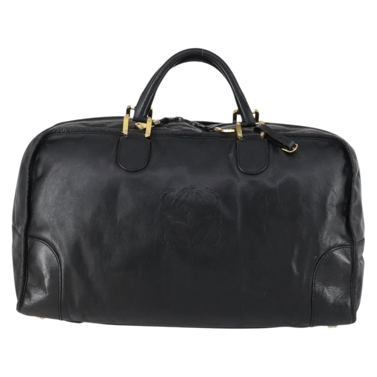 LOEWE Anagram Amazona 48 Hand Bag Leather Black Gold Auth bs31004