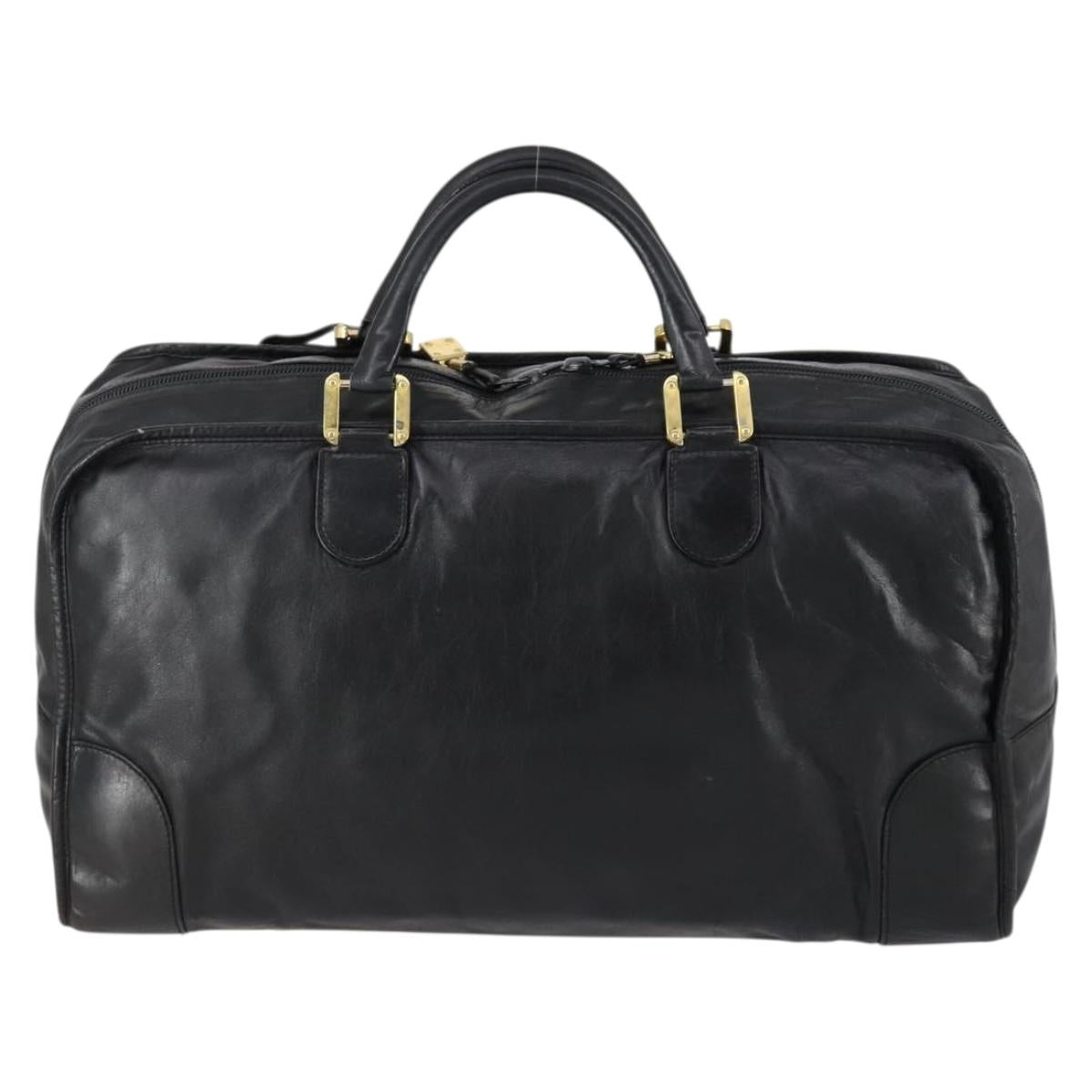 LOEWE Anagram Amazona 48 Hand Bag Leather Black Gold Auth bs31004