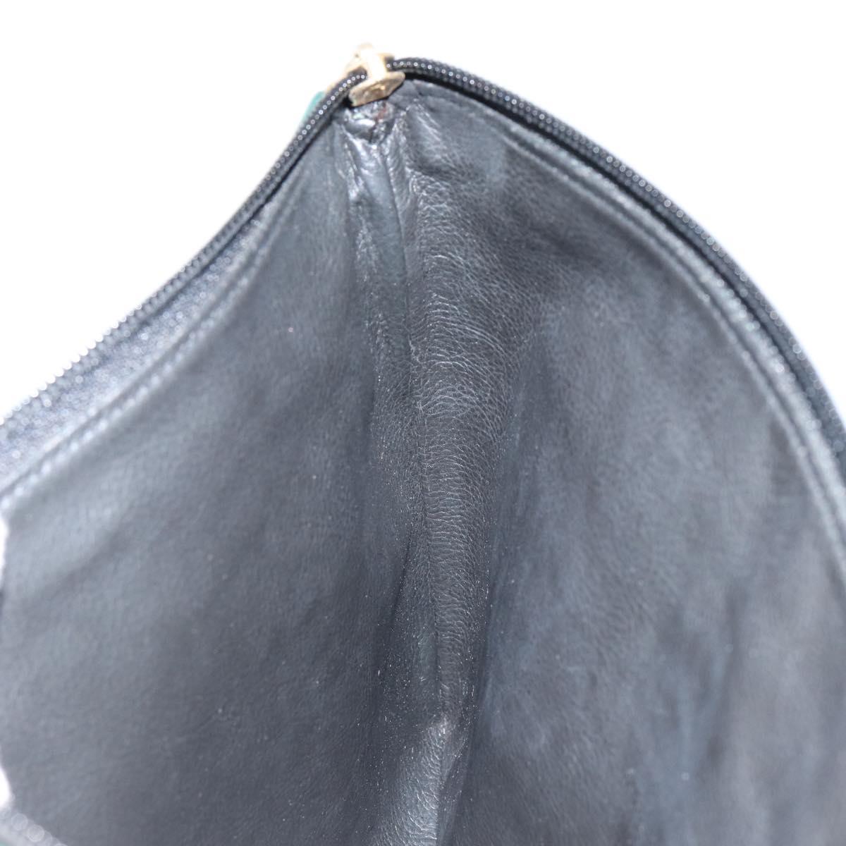 FENDI Pecan Canvas Clutch Bag PVC Green Gold Auth bs31005