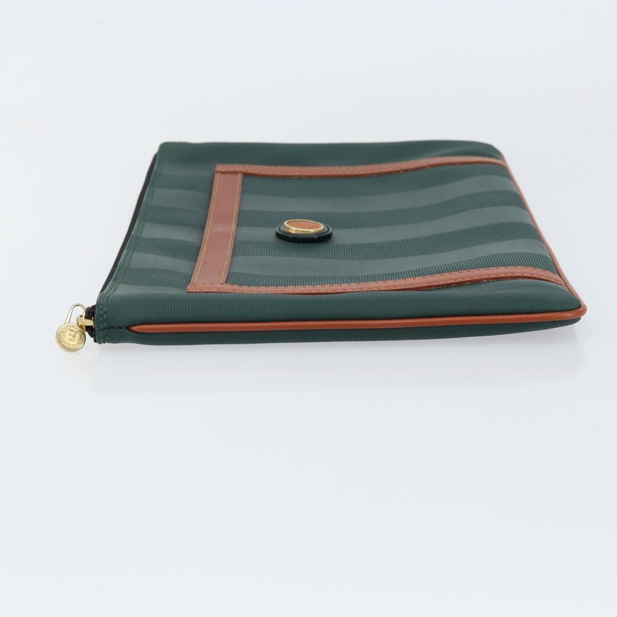 FENDI Pecan Canvas Clutch Bag PVC Green Gold Auth bs31005