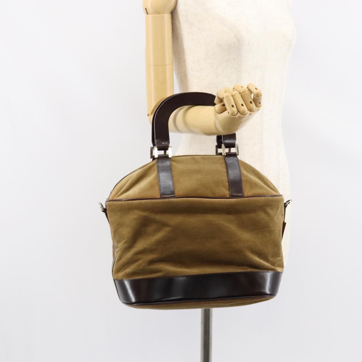 FENDI Hand Bag Velor Beige Silver Auth bs31008