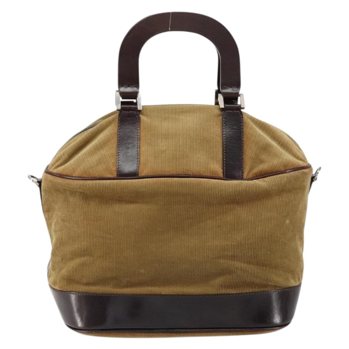 FENDI Hand Bag Velor Beige Silver Auth bs31008