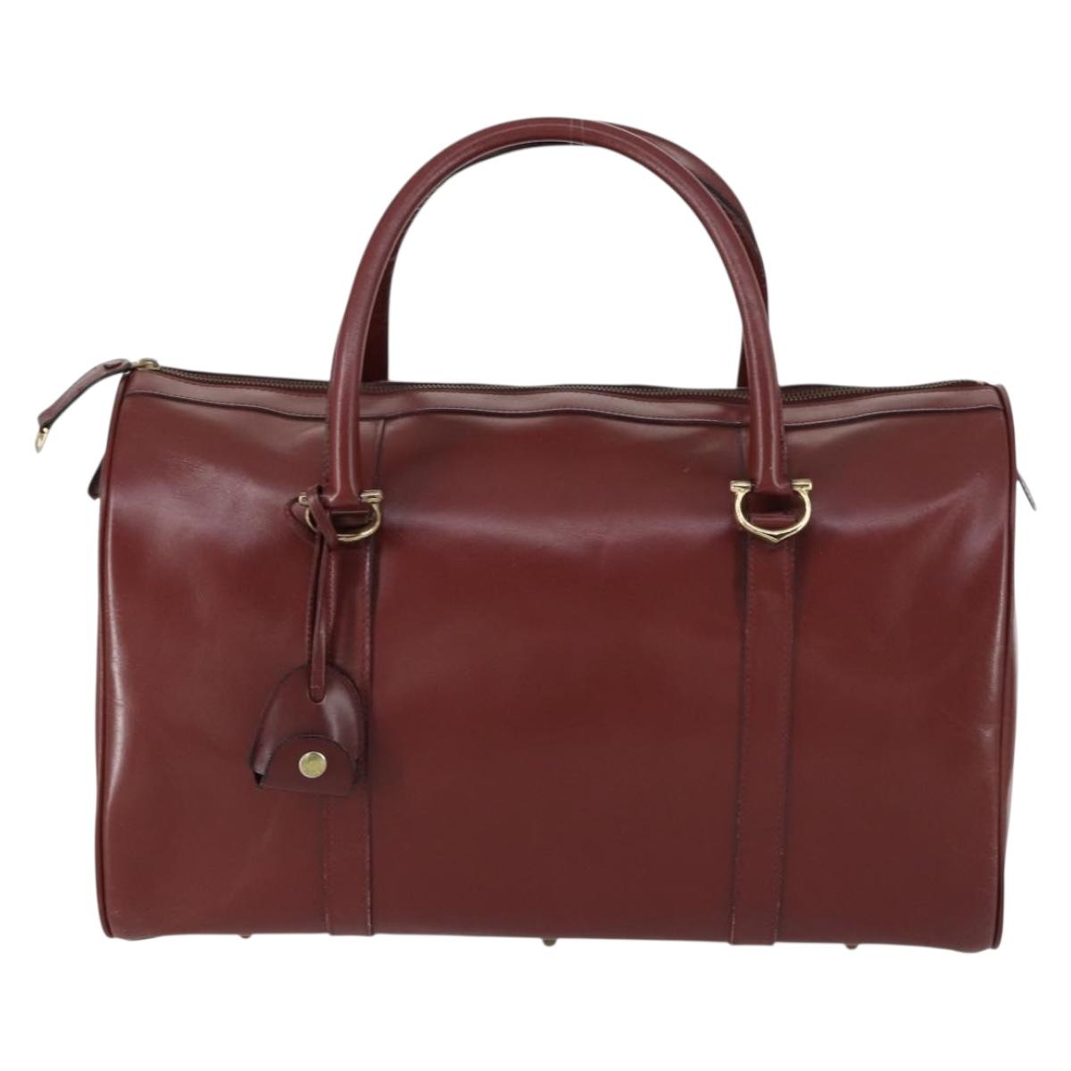 CARTIER Must Line Boston Bag Leather Bordeaux Gold Auth bs31009