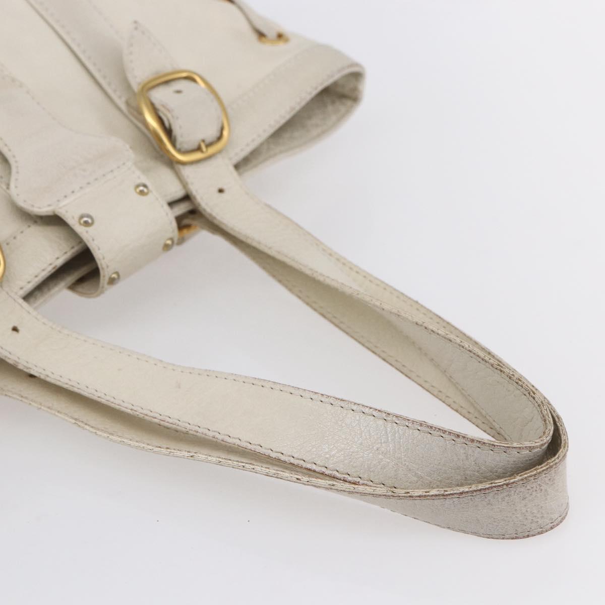 VALENTINO Tote Bag Leather White Gold Auth bs31012