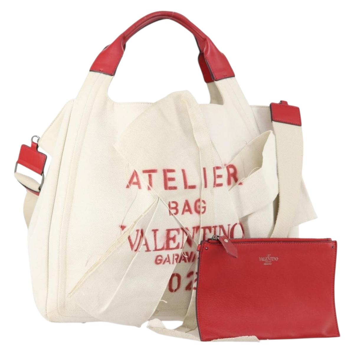 VALENTINO Tote Bag Canvas 2way White Auth bs31013