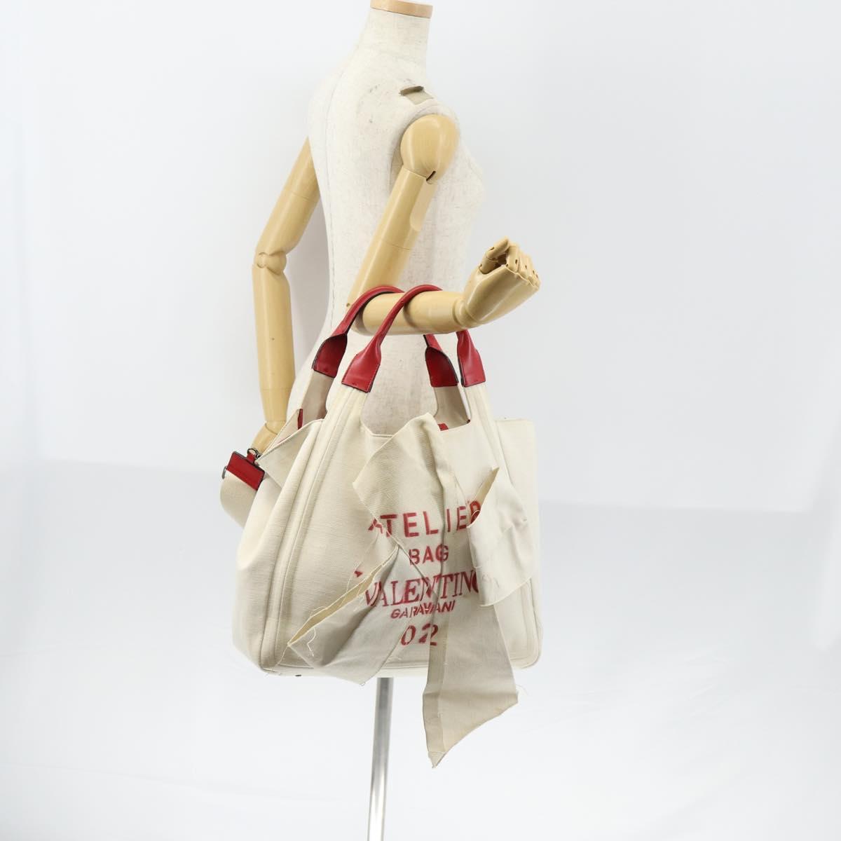 VALENTINO Tote Bag Canvas 2way White Auth bs31013