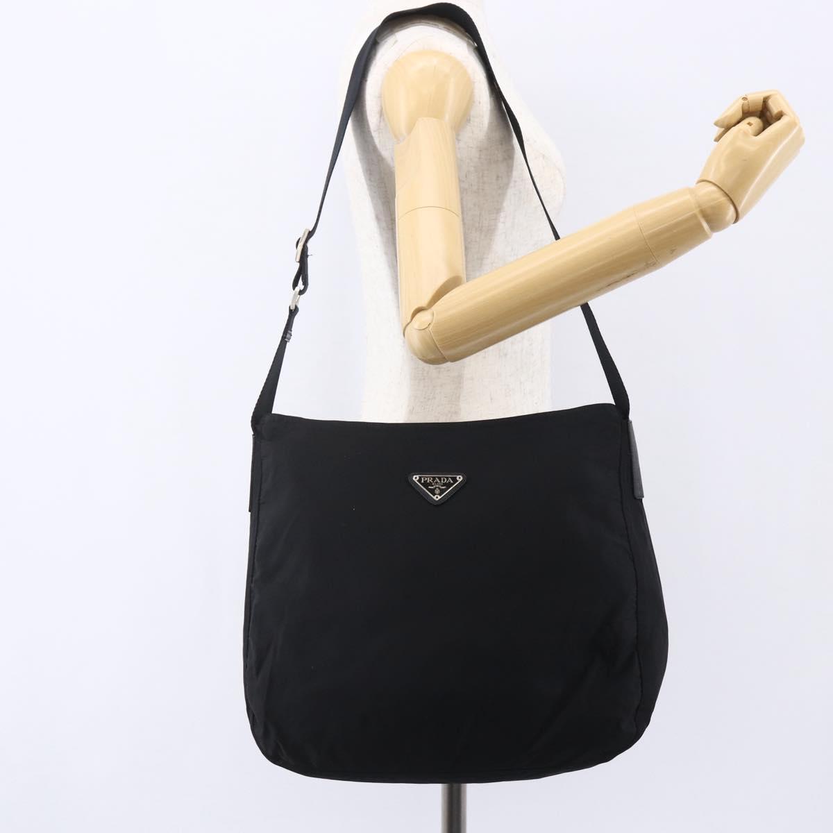 PRADA Shoulder Bag Nylon Black Silver Auth bs31018