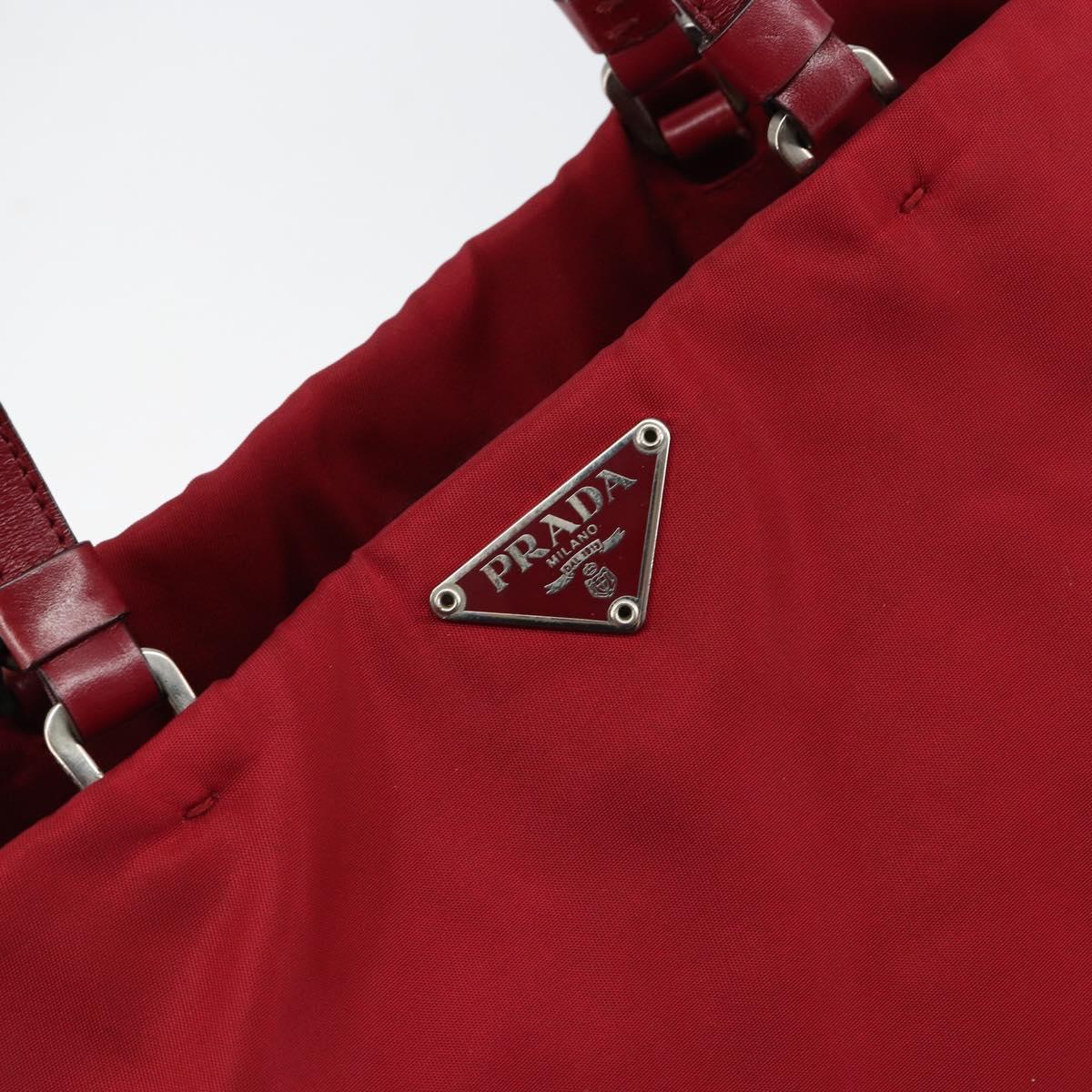 PRADA Tote Bag Nylon Red Silver Auth bs31021