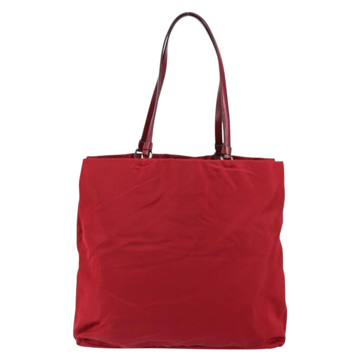 PRADA Tote Bag Nylon Red Silver Auth bs31021