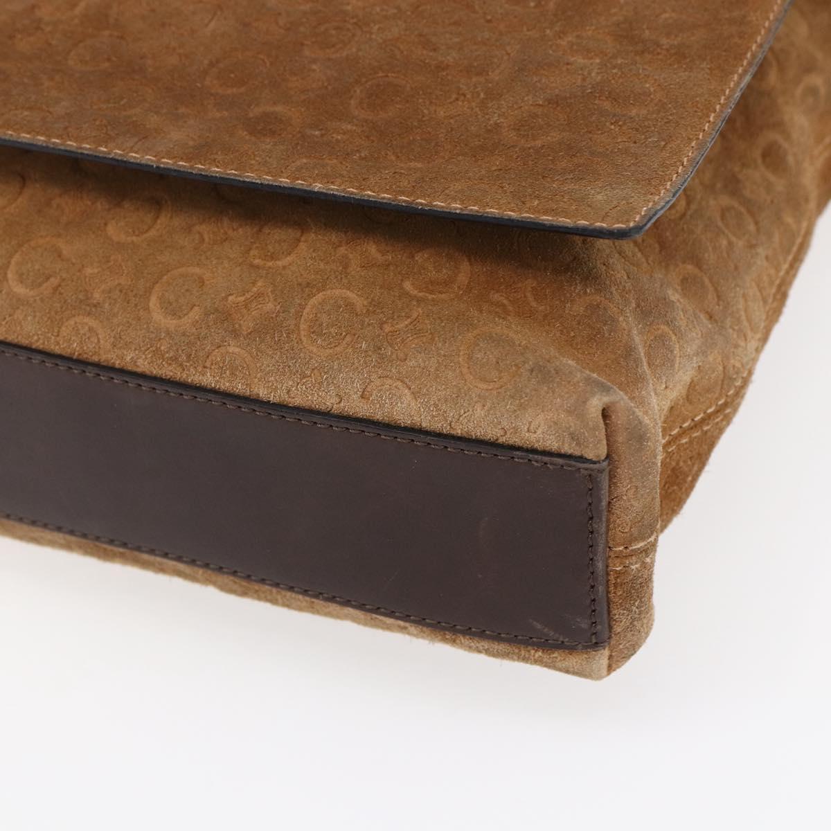 CELINE C Macadam Canvas Shoulder Bag Suede Beige Gold Auth bs31022