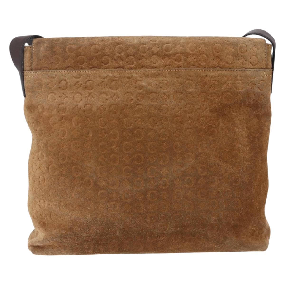 CELINE C Macadam Canvas Shoulder Bag Suede Beige Gold Auth bs31022