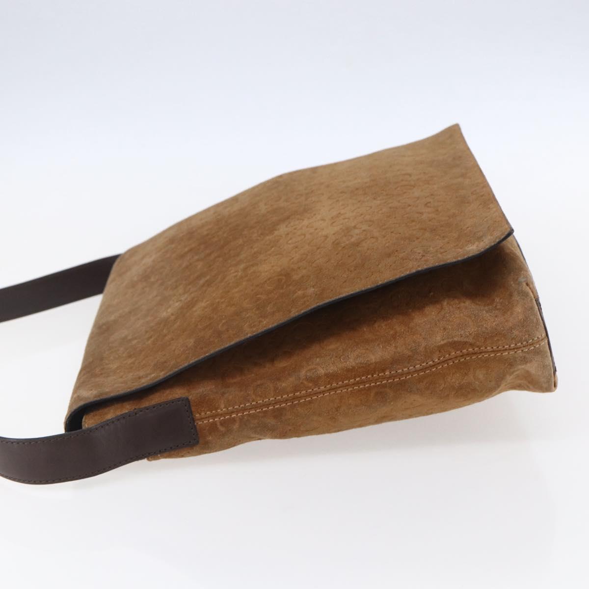 CELINE C Macadam Canvas Shoulder Bag Suede Beige Gold Auth bs31022