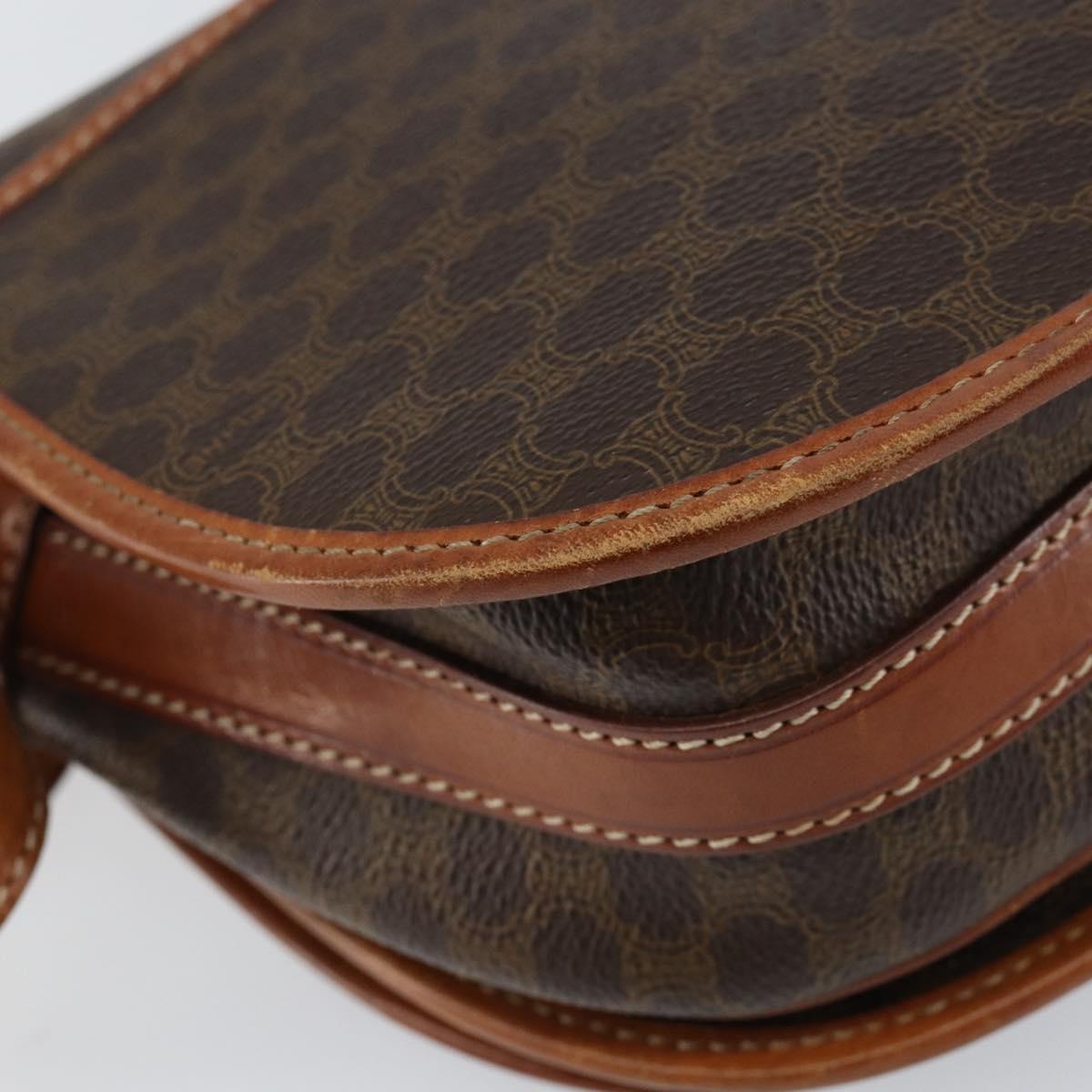 CELINE Macadam Canvas Shoulder Bag PVC Leather Brown Gold Auth bs31023