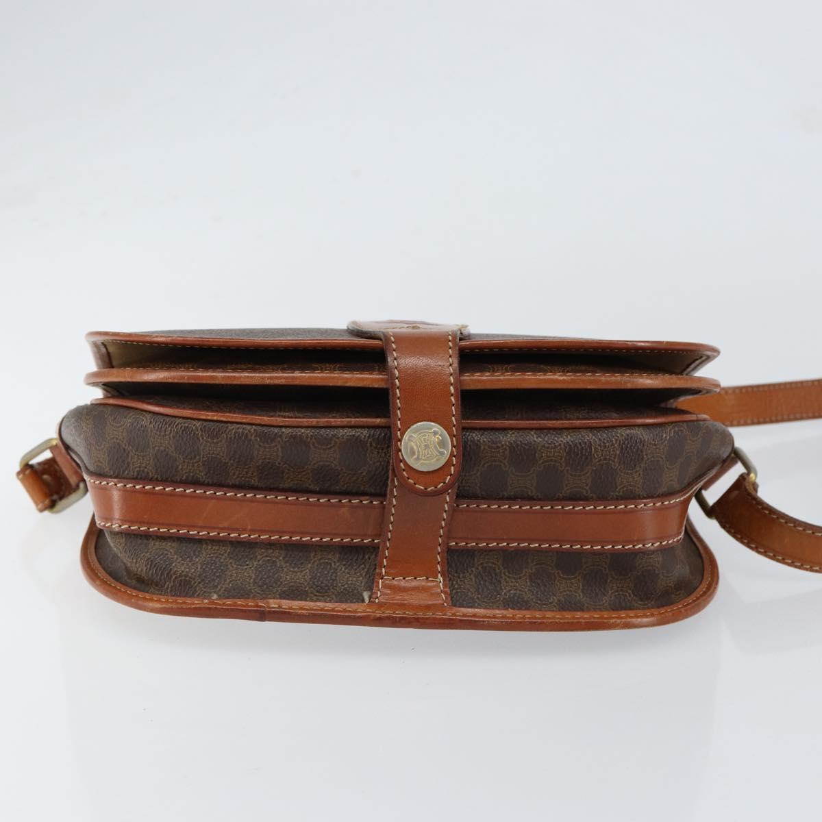 CELINE Macadam Canvas Shoulder Bag PVC Leather Brown Gold Auth bs31023