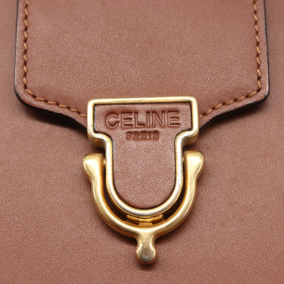CELINE Shoulder Bag Leather Brown Gold Auth bs31024