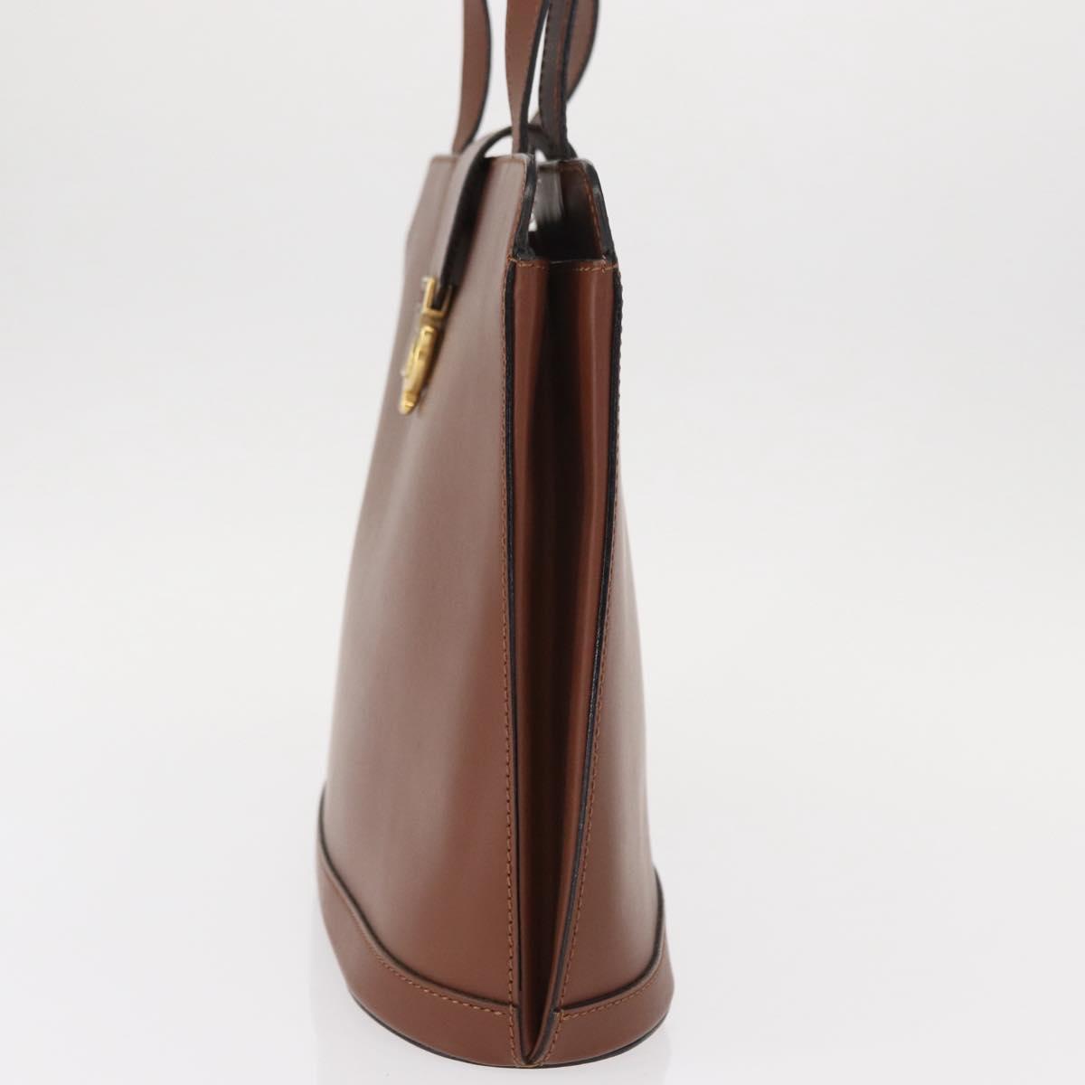 CELINE Shoulder Bag Leather Brown Gold Auth bs31024