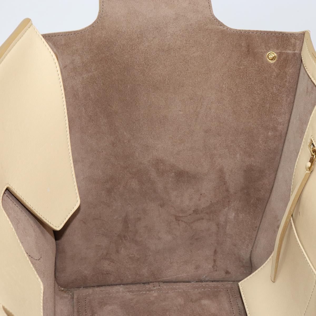 CELINE TIE Tote Bag Leather Beige Gold Auth bs31025