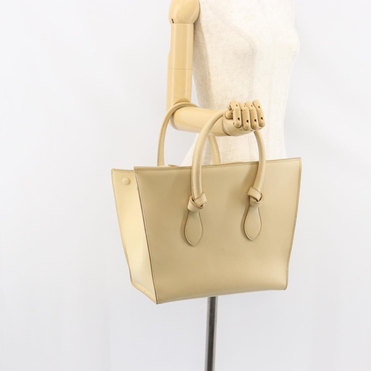 CELINE TIE Tote Bag Leather Beige Gold Auth bs31025